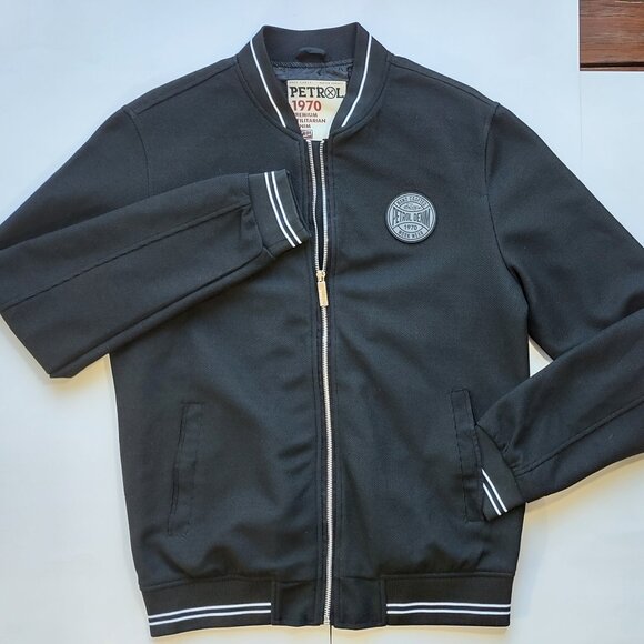 Petrol Black Bomber Jacket Full Zip Pockets WorkWear Casual Retro Gas/Oil Medium - Picture 6 of 14